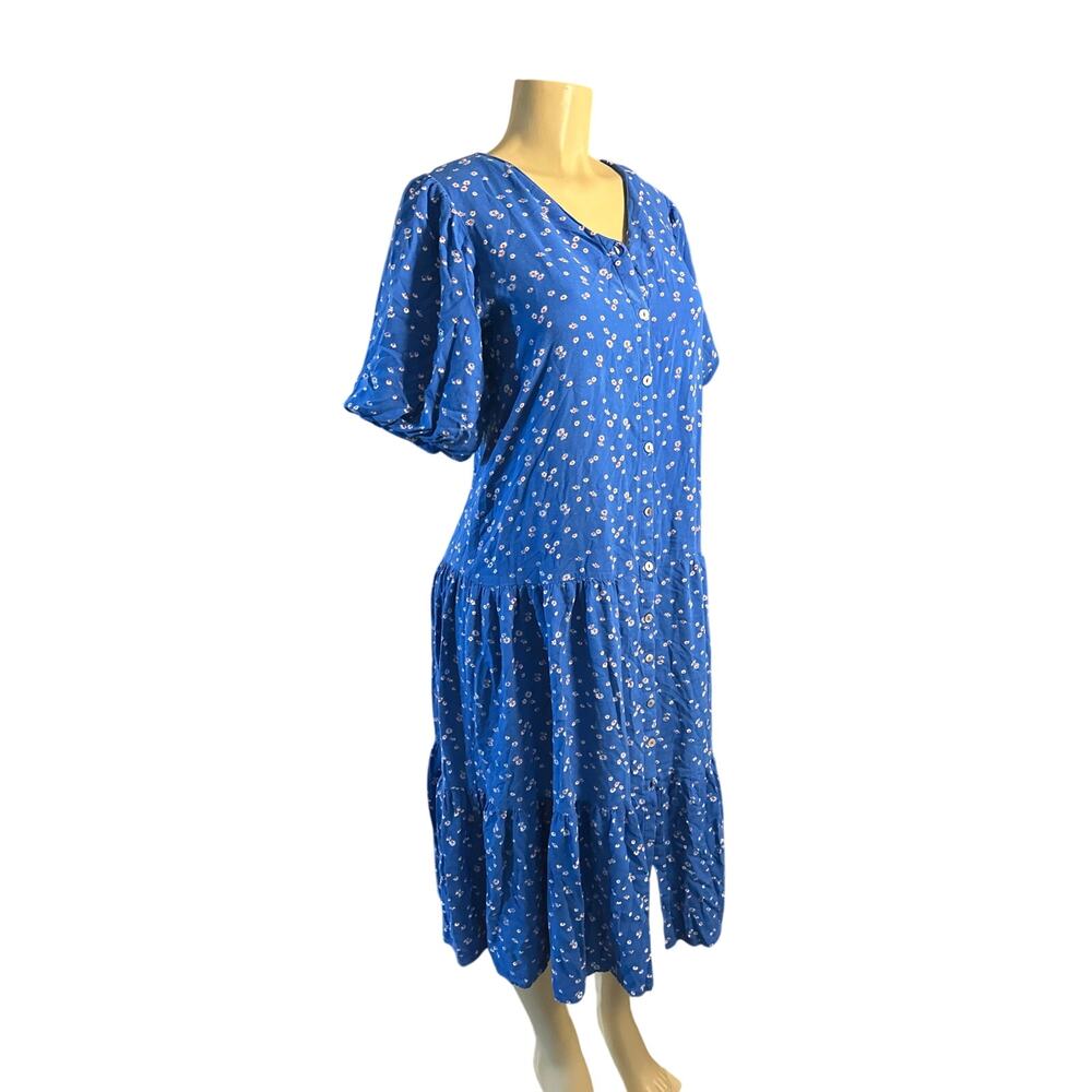 Women XS Citrus Called To Surf Shae Print Dress Blue Floral Button-Front Maxi